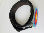 Hand Beaded Multi Colored Buckle with Black Crackled Belt Size Large/XL