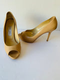 Jimmy Choo Nude Leather Peep Toe Platform Pumps Size 38.5