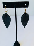Black Leather Leaf Pierced Earrings