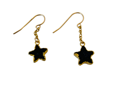 Black Star Druzzie Style Pierced Dangle Earrings