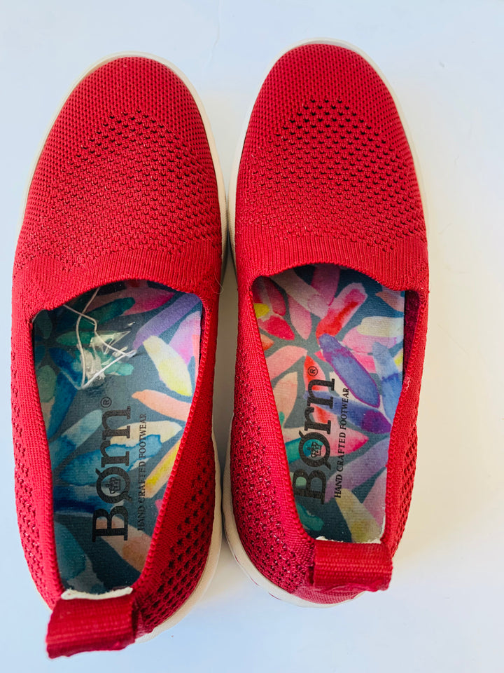 Born Solstice Scarlet Red Knit Slip On Platform Sneaker Size 7