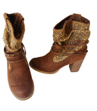 Not Rated Brown Faux Suede Western Look Knitted/Studded Ankle Boots Size 7.5