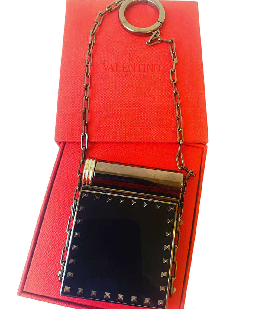 Valentino Leather Lipstick Case Gold,Red Color rock studs