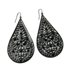 Pewter/Silver Tone Filigree Ornate Teardrop Earrings