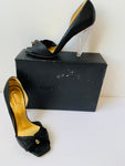 Report Signature Black Leather D’Orsay Peep Toe Lucite Heel Skull Pump Size 9