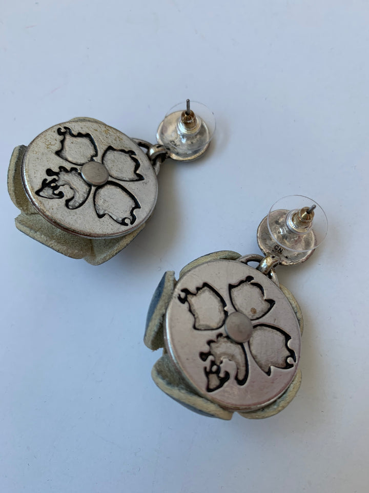 Patricia Nash Silver and Blue Leather Flower Earrings