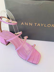 Ann Taylor Rhiannon Croco Buckle Strap Block Heels in Washed Lavender Size 6.5