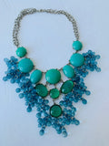 Blue Green Beaded Bauble Statement Necklace