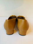 Gucci Tan Leather Marmont GG Peep Toe Block Heel Pumps Size 38.5