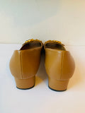 Gucci Tan Leather Marmont GG Peep Toe Block Heel Pumps Size 38.5
