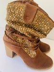 Not Rated Brown Faux Suede Western Look Knitted/Studded Ankle Boots Size 7.5