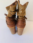 Not Rated Brown Faux Suede Western Look Knitted/Studded Ankle Boots Size 7.5
