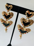 Triple Heart Statement Earrings