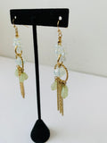 White and Green Beaded Dangle Earrings