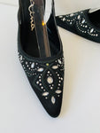 Nina Vintage Touch of Nina Black Jeweled Slingback Heels Size 6.5