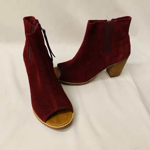 Toms burgundy perforated suede sandals size