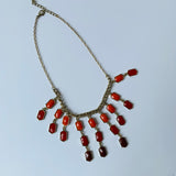 Rust Hexagon Statement Necklace in Gold Tone