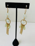 White and Green Beaded Dangle Earrings
