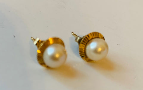 Genuine Pearl Earrings Set in 14k Gold