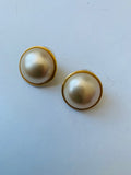 Vintage Faux Mobe Pearl Gold Tone Pierced Earrings