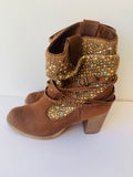 Not Rated Brown Faux Suede Western Look Knitted/Studded Ankle Boots Size 7.5