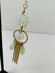 White and Green Beaded Dangle Earrings