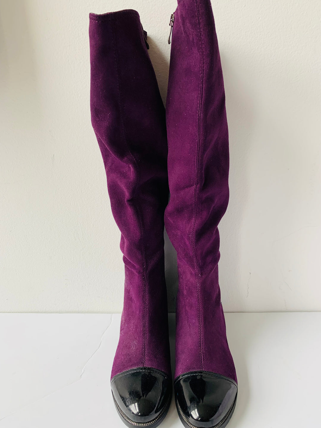 Azura Purple Rhinestone Black Patent Boots Size 39