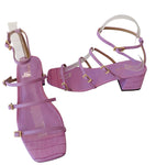 Ann Taylor Rhiannon Croco Buckle Strap Block Heels in Washed Lavender Size 6.5