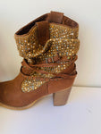 Not Rated Brown Faux Suede Western Look Knitted/Studded Ankle Boots Size 7.5