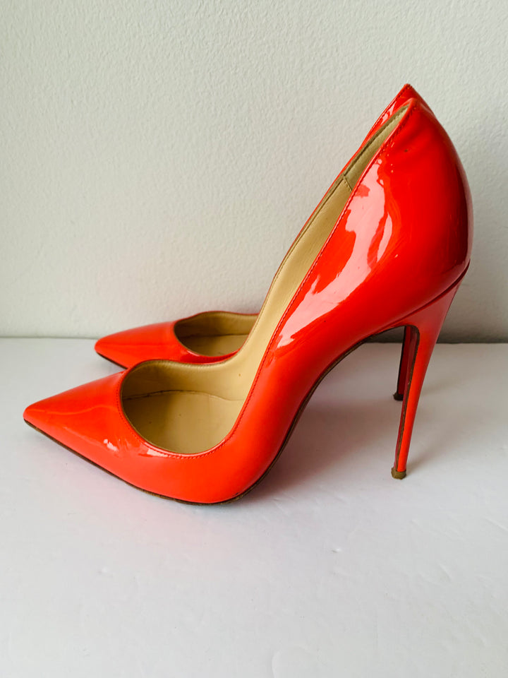 Christian Louboutin Orange Patent Stiletto Leather So Kate Pumps Size 37