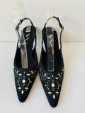 Nina Vintage Touch of Nina Black Jeweled Slingback Heels Size 6.5