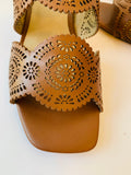 Ann Taylor Eyelet Perforated Leather Two Strap Sandal in Midnight Mahogany Size 6.5