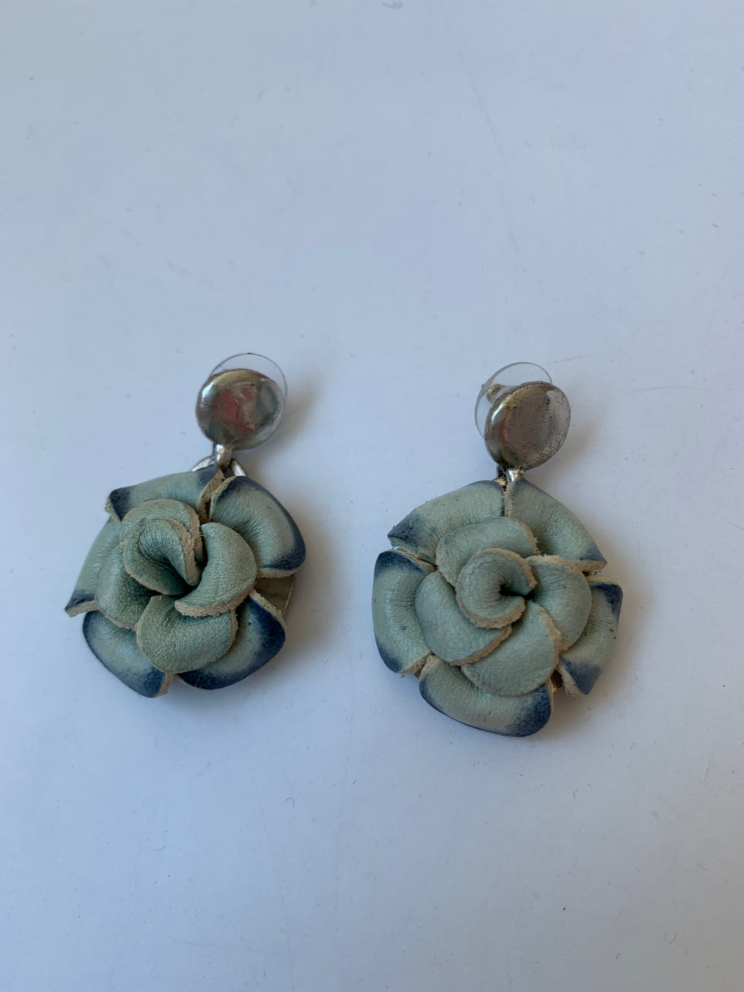 Patricia Nash Silver and Blue Leather Flower Earrings