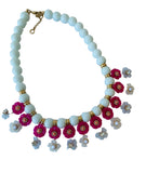 Ann Taylor Pink and White Resin Flower Statement Necklace